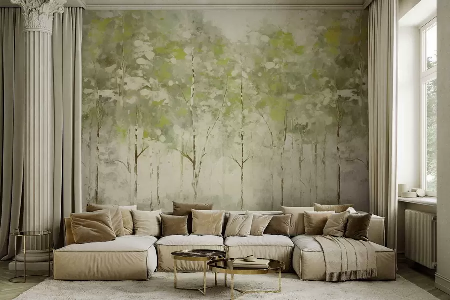 wall murals Стилизована шума са витким дрвећем у зеленим тоновима w05221v1