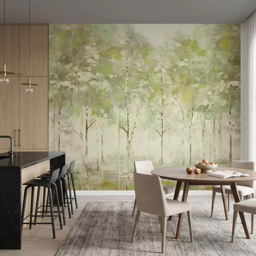 wall murals Стилизована шума са витким дрвећем у зеленим тоновима w05221v1