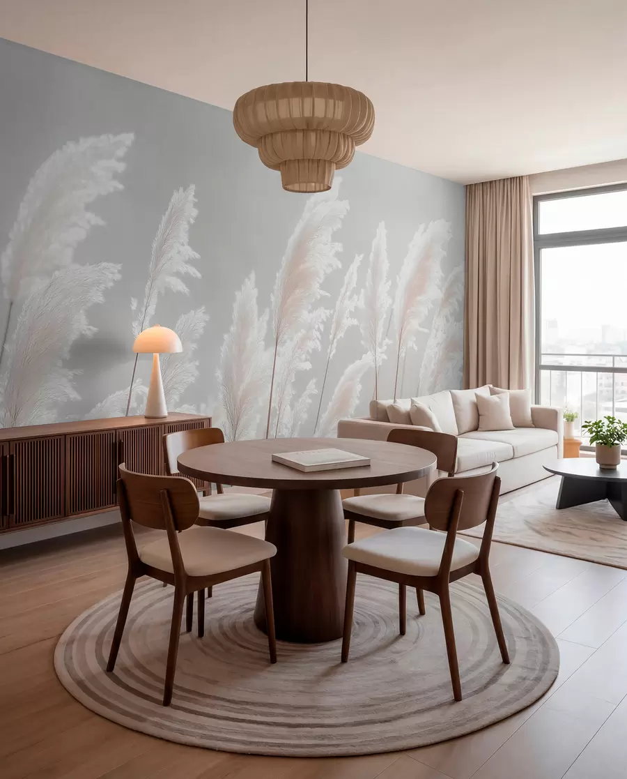 wall murals Мекана бела пампас трава у нежном јутарњем светлу w09717