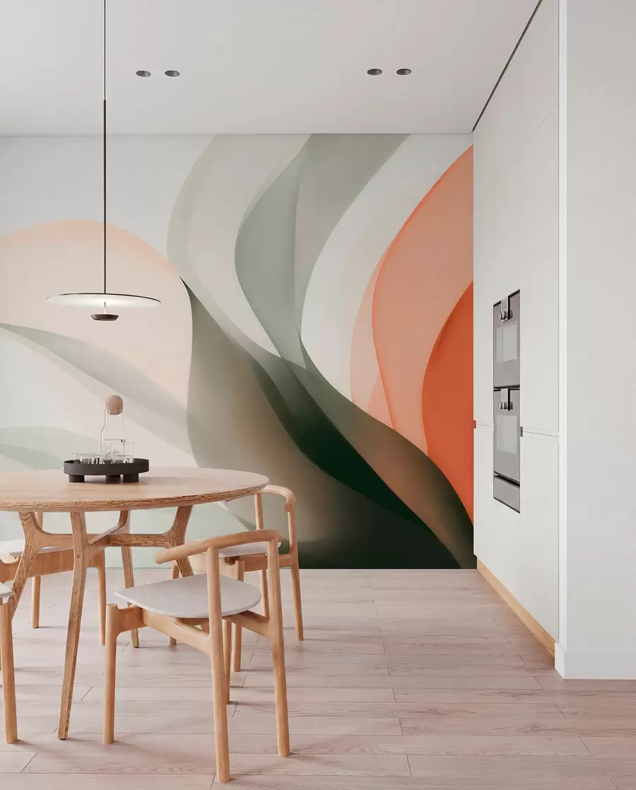wall murals Апстрактни пастелни таласи у наранџастим и зеленим тоновима w09718