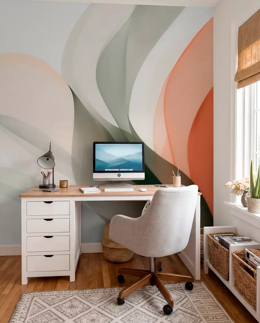 wall murals Апстрактни пастелни таласи у наранџастим и зеленим тоновима w09718