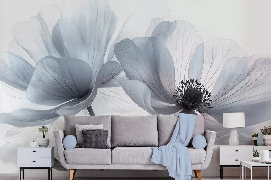 wall murals Прозирни плавкасто-бели цветови на светлој позадини w09720