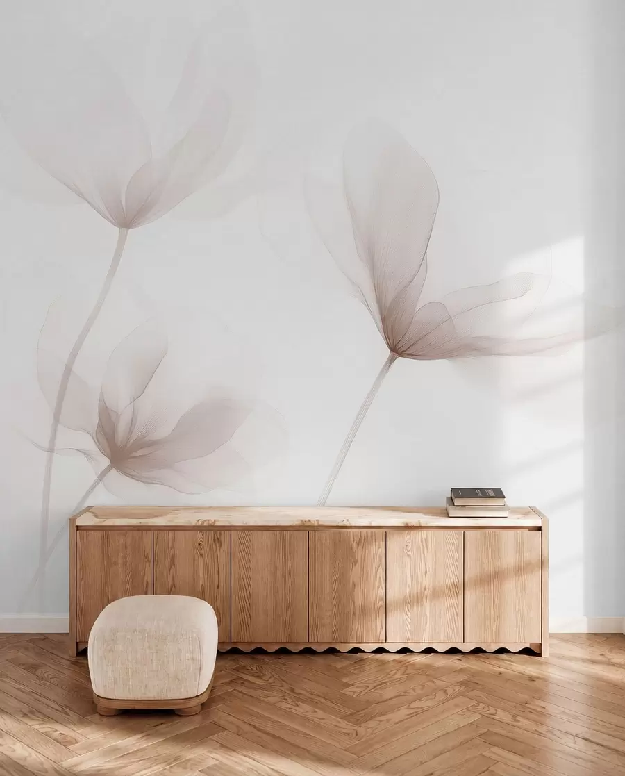wall murals Прозрачно беж цвеће у минималистичком светлом стилу w09734