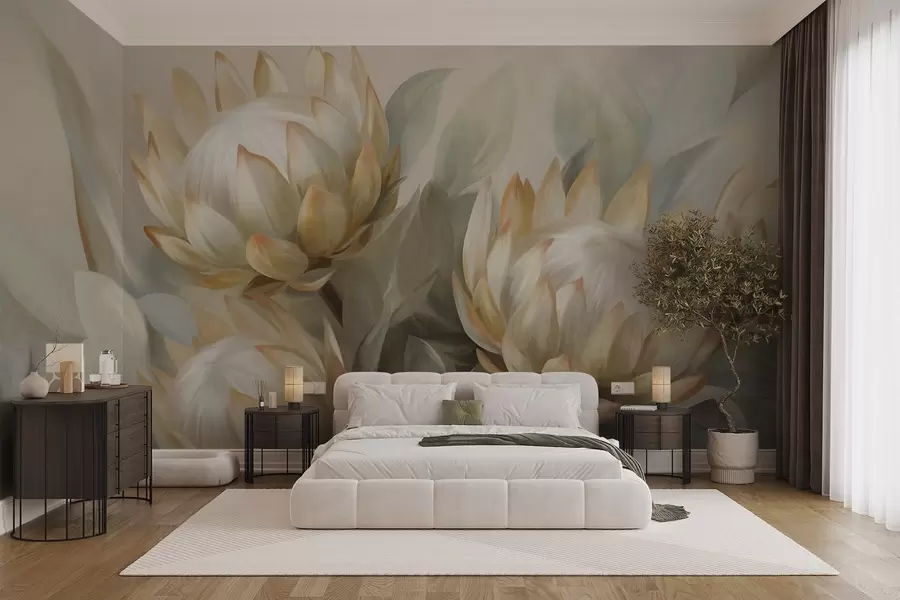 wall murals Текстурирани цветови протеје са зеленим листовима и меком, замућеном позадином w09738