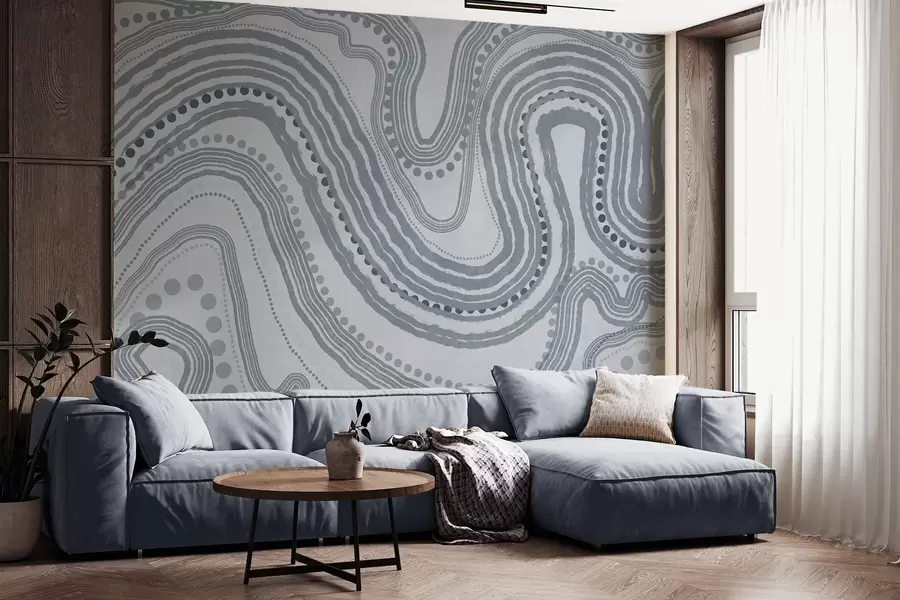 wall murals Апстрактне плаве таласасте линије и тачке, модерна текстурирана уметност w09747v3