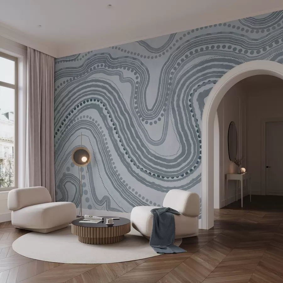 wall murals Апстрактне плаве таласасте линије и тачке, модерна текстурирана уметност w09747v3
