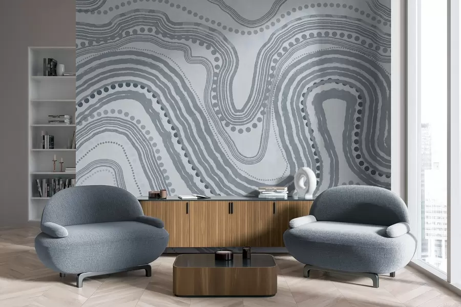 wall murals Апстрактне плаве таласасте линије и тачке, модерна текстурирана уметност w09747v3