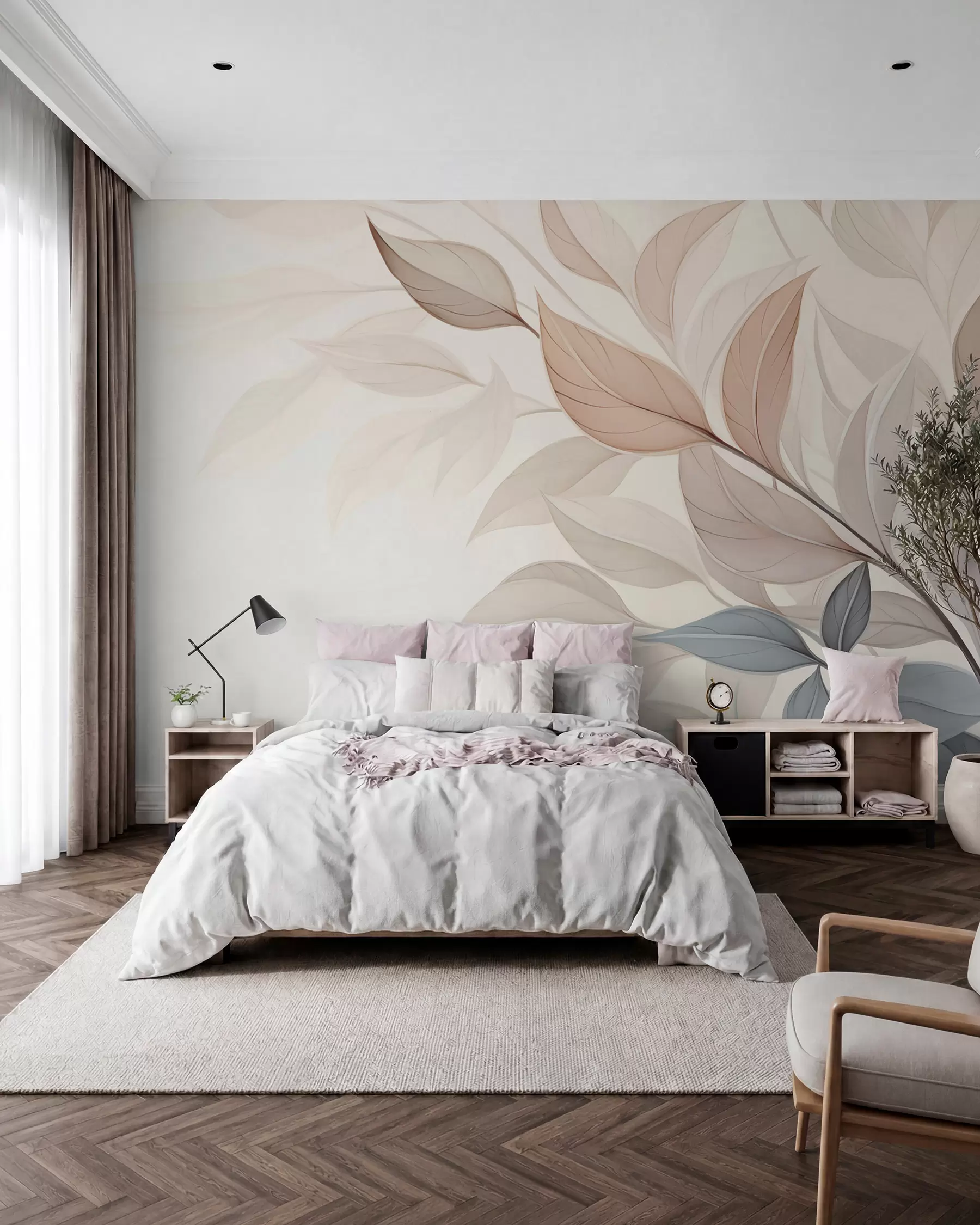 wall murals Slojevi lišća u ružičastom w05227