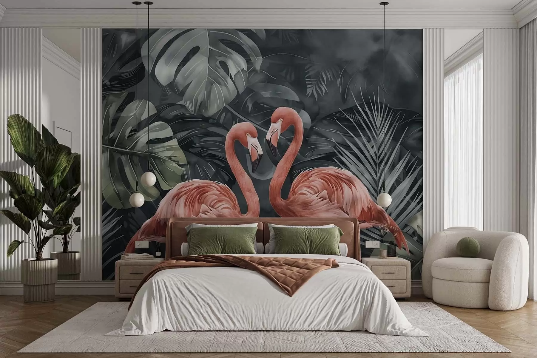 wall murals Пар фламинга у тропским биљкама w09687