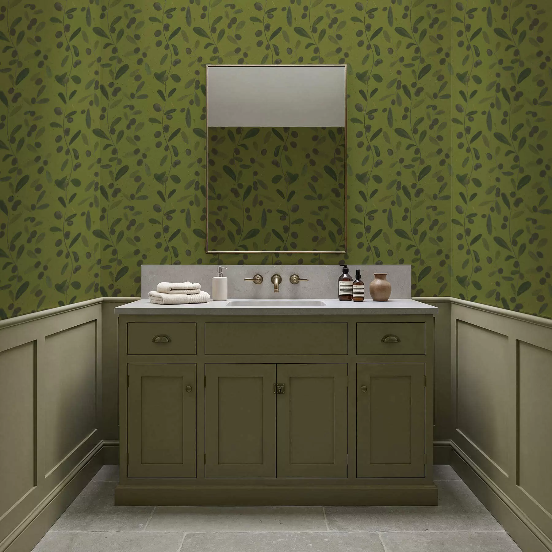 wall murals Зелене гране са лишћем и бобицама на маслини a01113