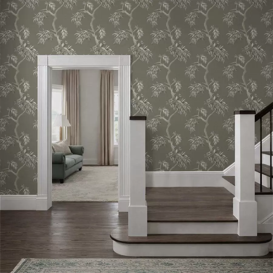 wall murals Светла грана са лишћем на маслинастој позадини a01117v1