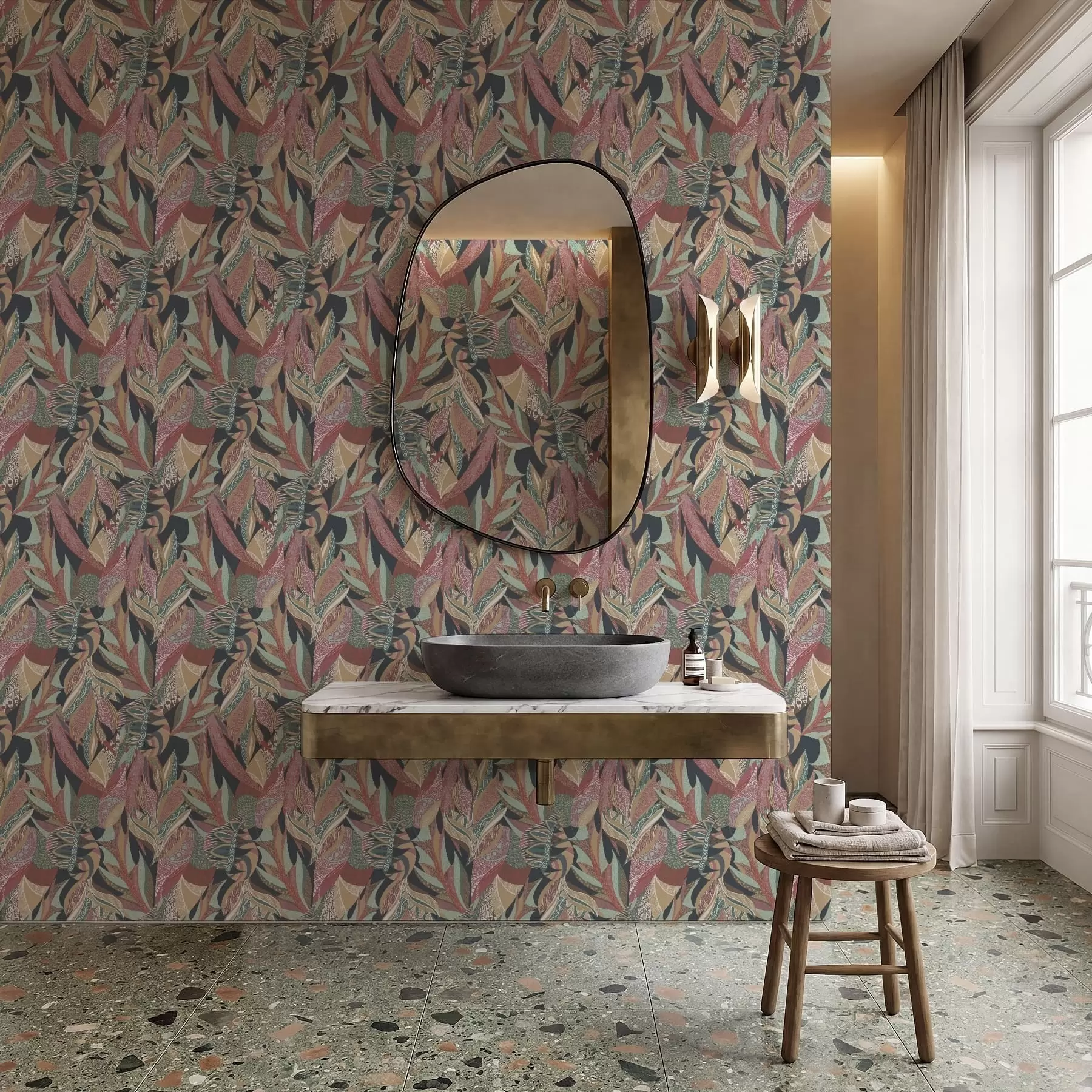 wall murals Шарено лишће са шарама на тамној позадини a01120