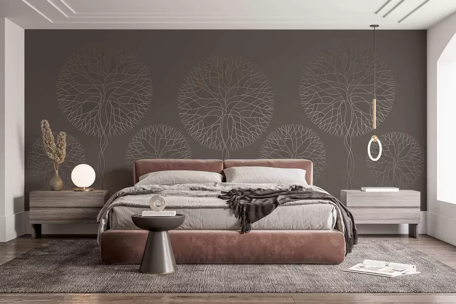 wall murals Фантазијско линеарно дрвеће са бујним крунама у елегантним мока тоновима w05213v1