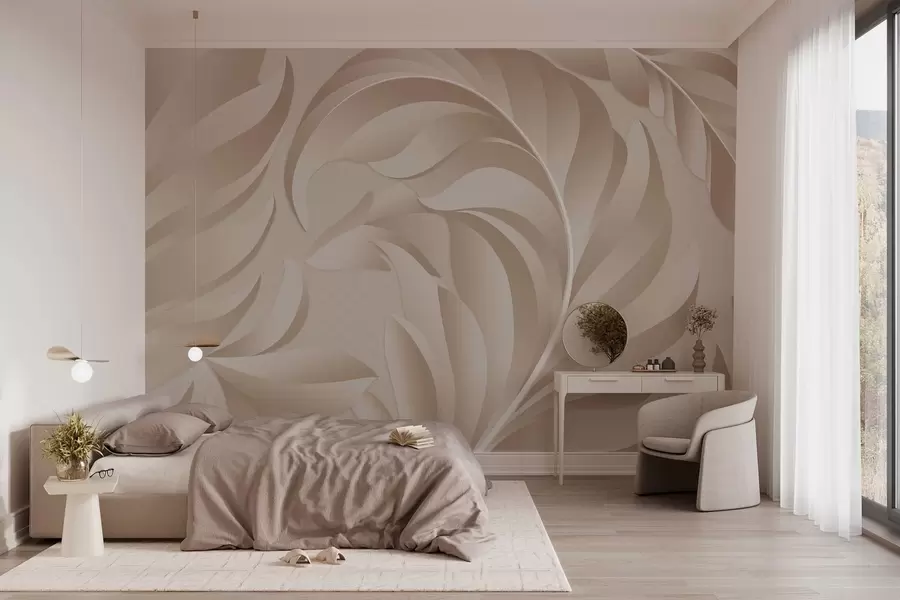 wall murals велико текстурирано перје у беж и прашкастим нијансама w05231