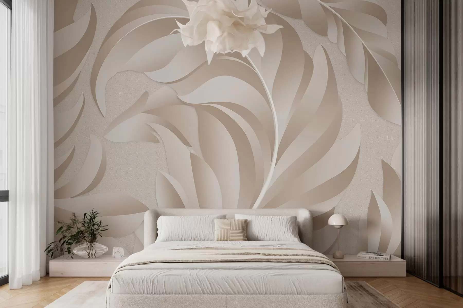 wall murals велико текстурирано перје у беж и прашкастим нијансама w05231