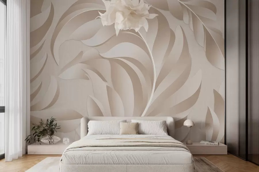 wall murals велико текстурирано перје у беж и прашкастим нијансама w05231