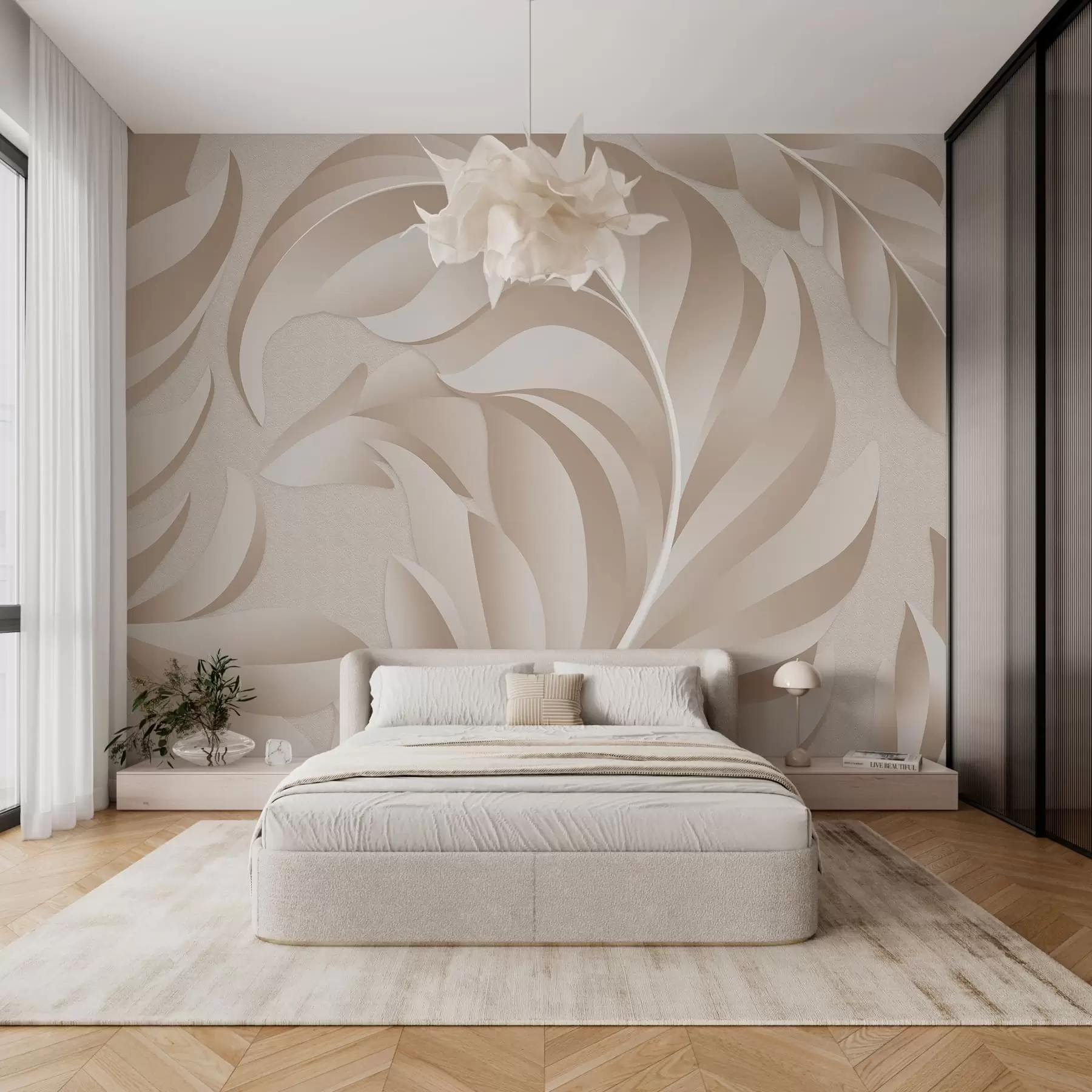 wall murals велико текстурирано перје у беж и прашкастим нијансама w05231