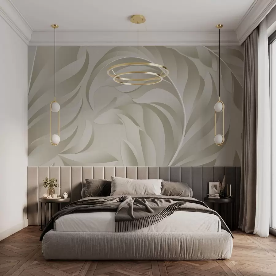 wall murals велико текстурирано перје у беж и маслинастим нијансама w05231v1