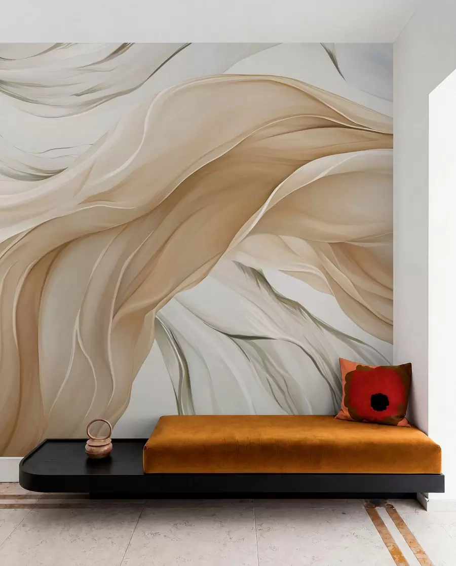 wall murals Таласи од лепршаве беж тканине w05152