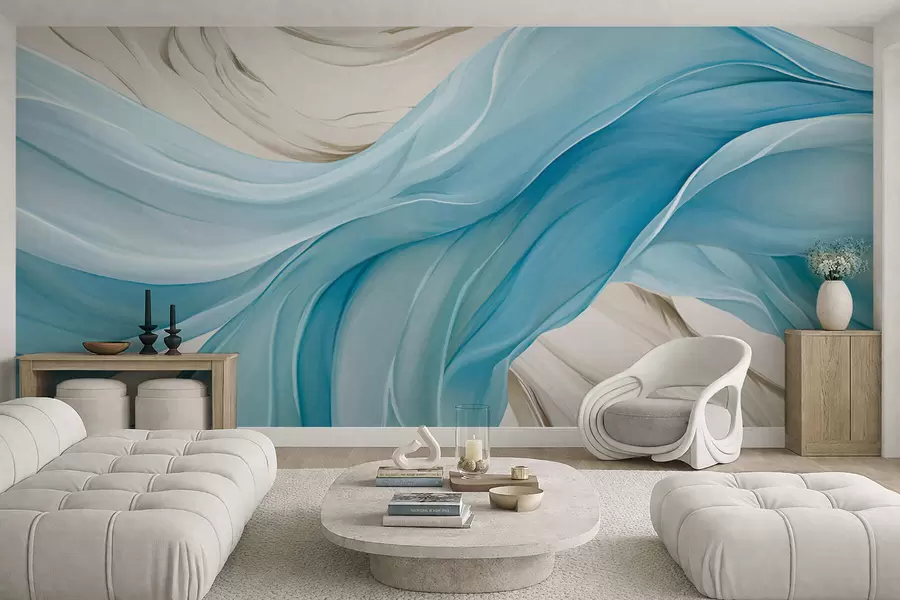 wall murals Таласи плаве тканине који теку w05152v1
