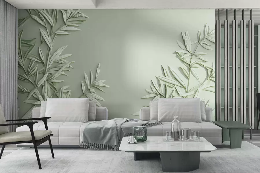 wall murals Имитација барељефног лишћа w05244v1