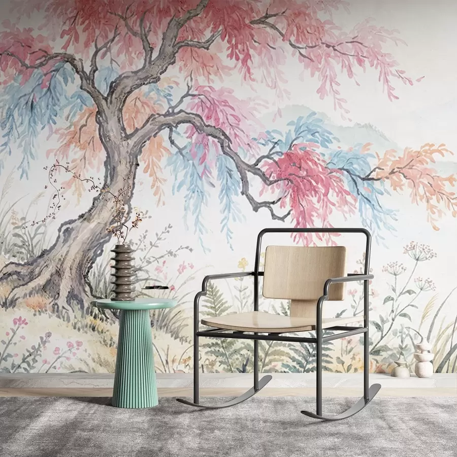 wall murals Осликана шарена башта на бетонском зиду w05246