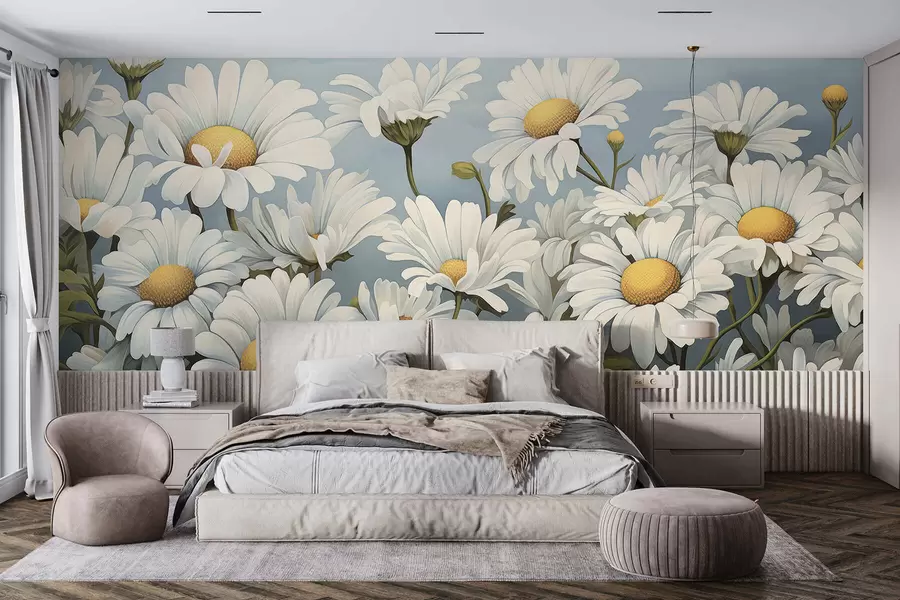 wall murals Бујне беле раде w05247