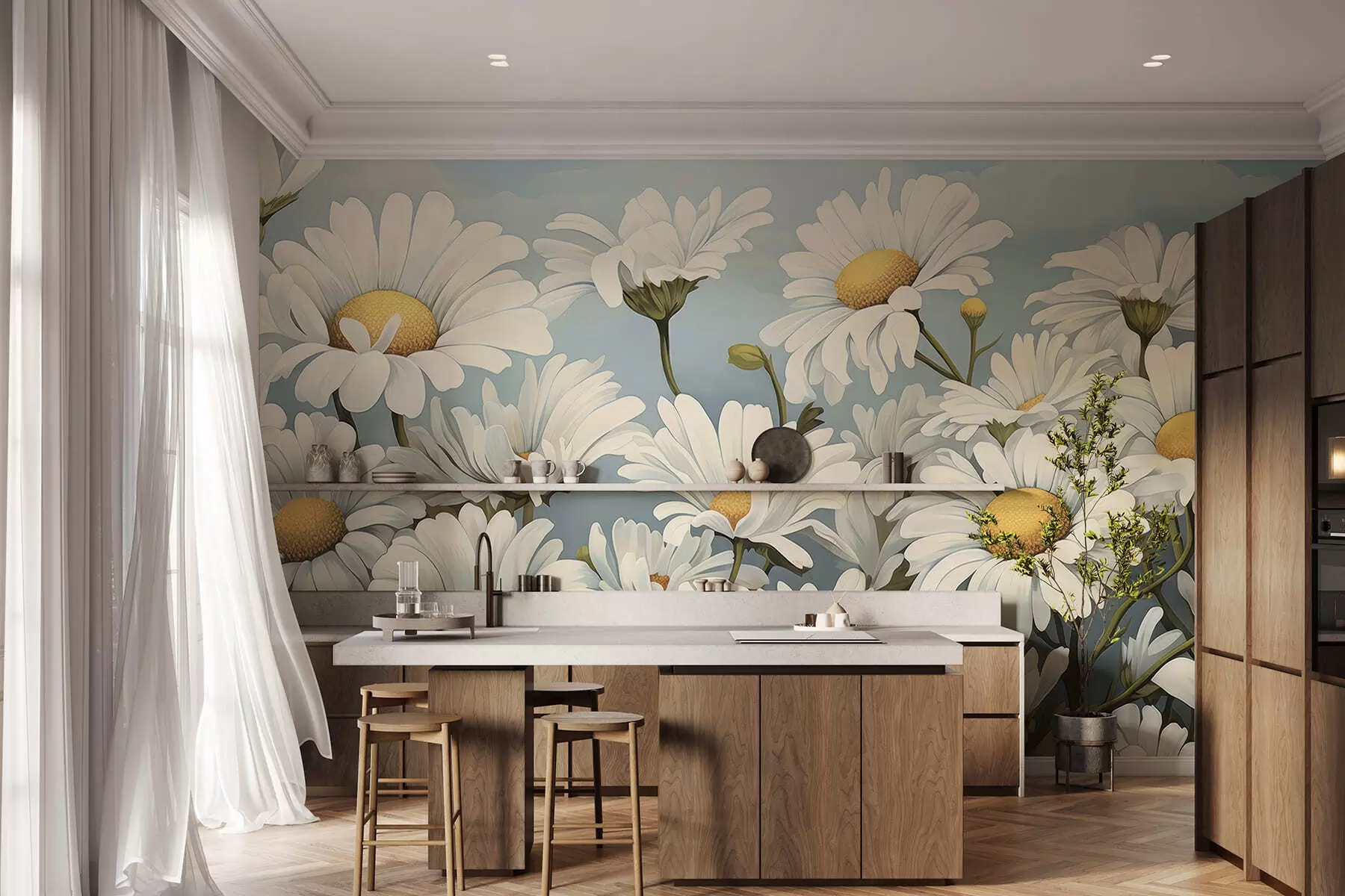 wall murals Бујне беле раде w05247