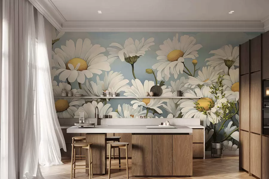 wall murals Бујне беле раде w05247