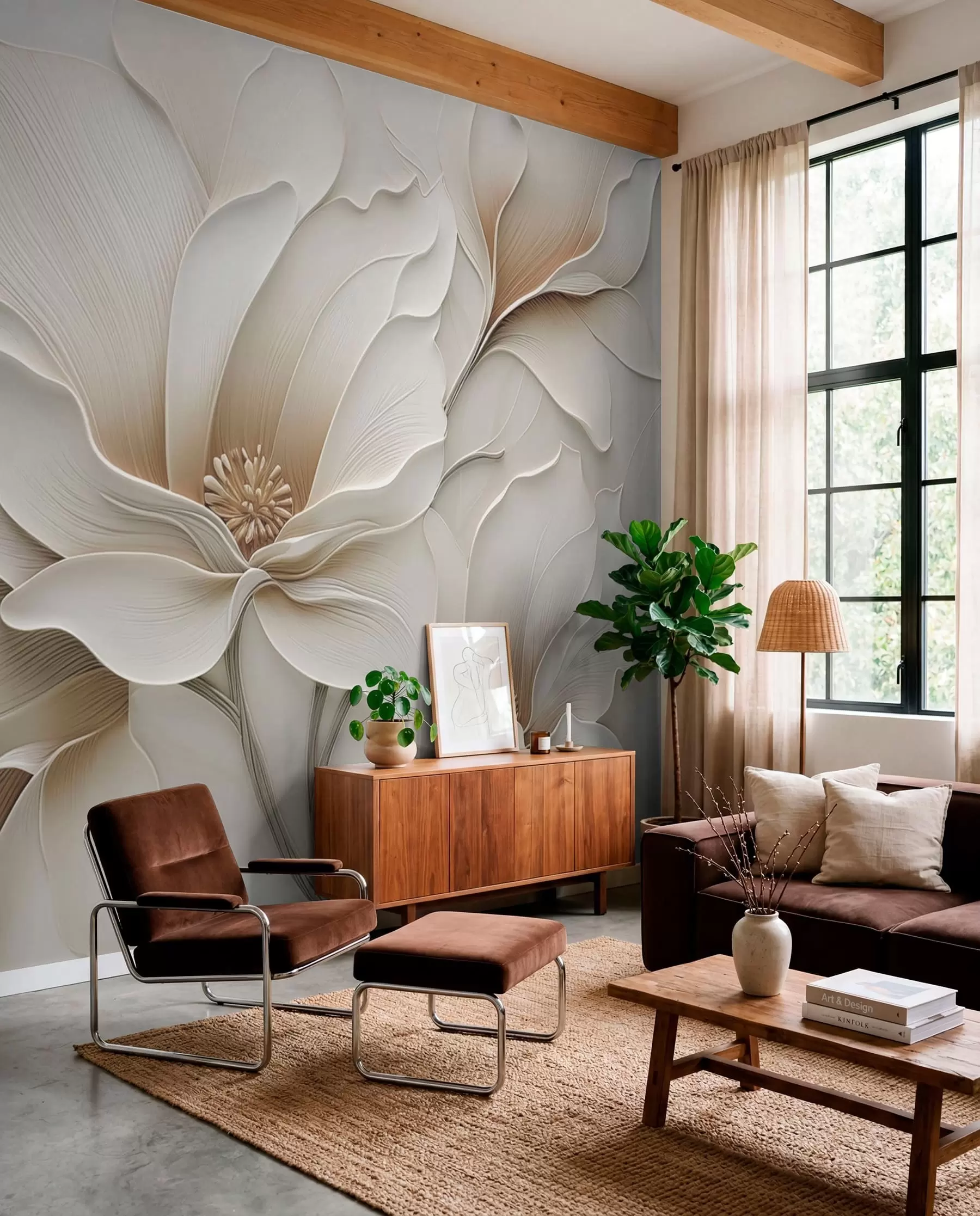 wall murals Крупни план рељефног беж цветног рељефа w05269