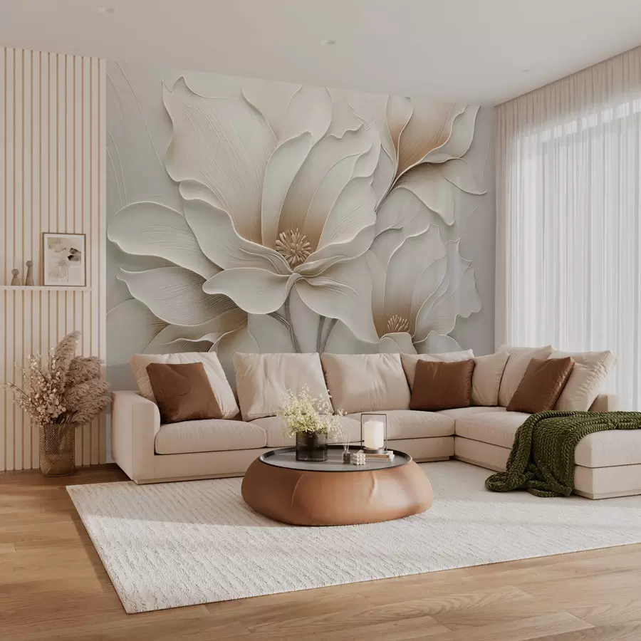 wall murals Крупни план рељефног беж цветног рељефа w05269