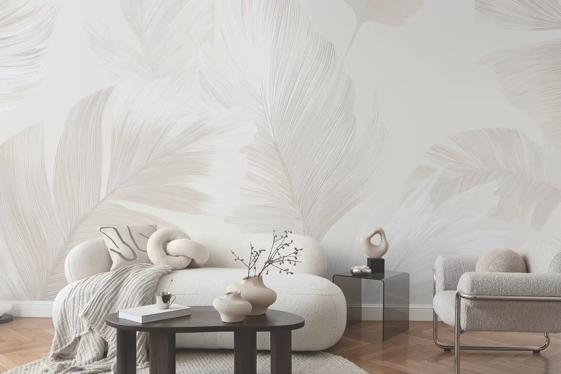 wall murals Меко перје боје слоноваче у млечно беж тоновима w09563
