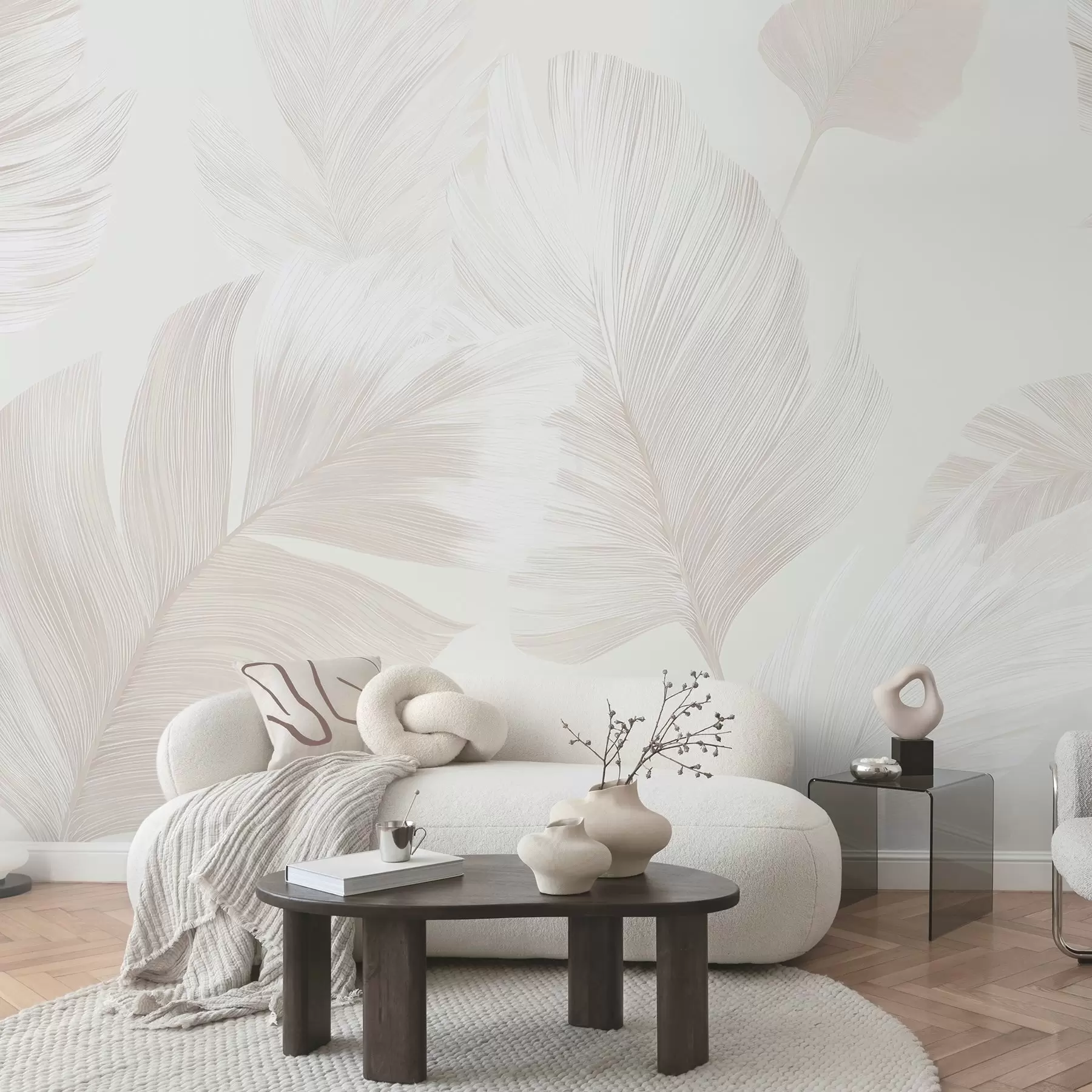 wall murals Меко перје боје слоноваче у млечно беж тоновима w09563