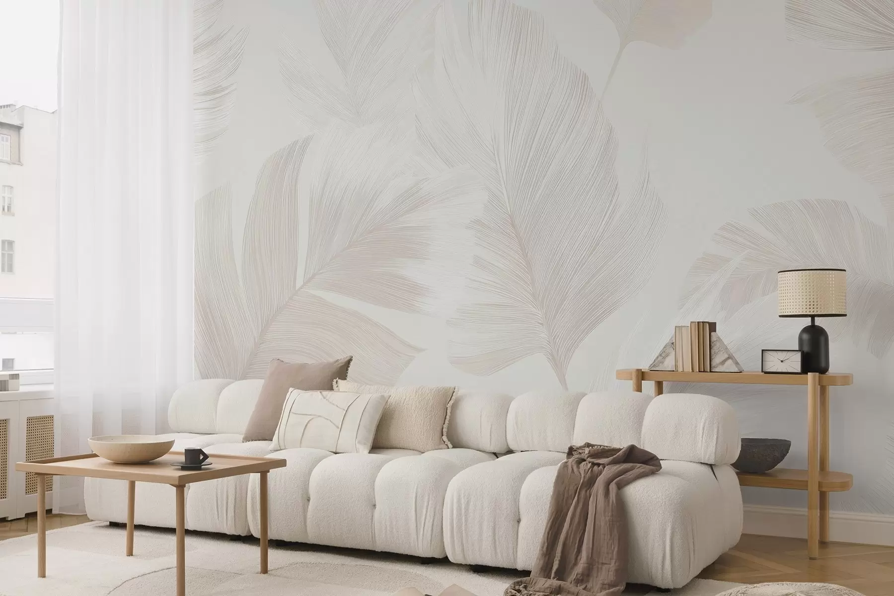wall murals Меко перје боје слоноваче у млечно беж тоновима w09563