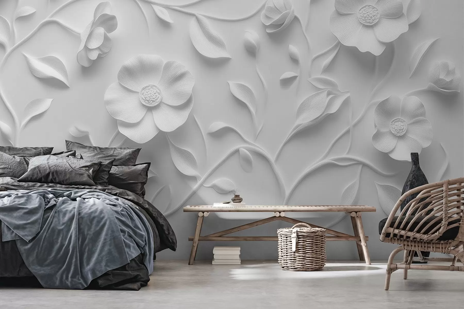 wall murals Сиви рељефни цветни орнамент w09710