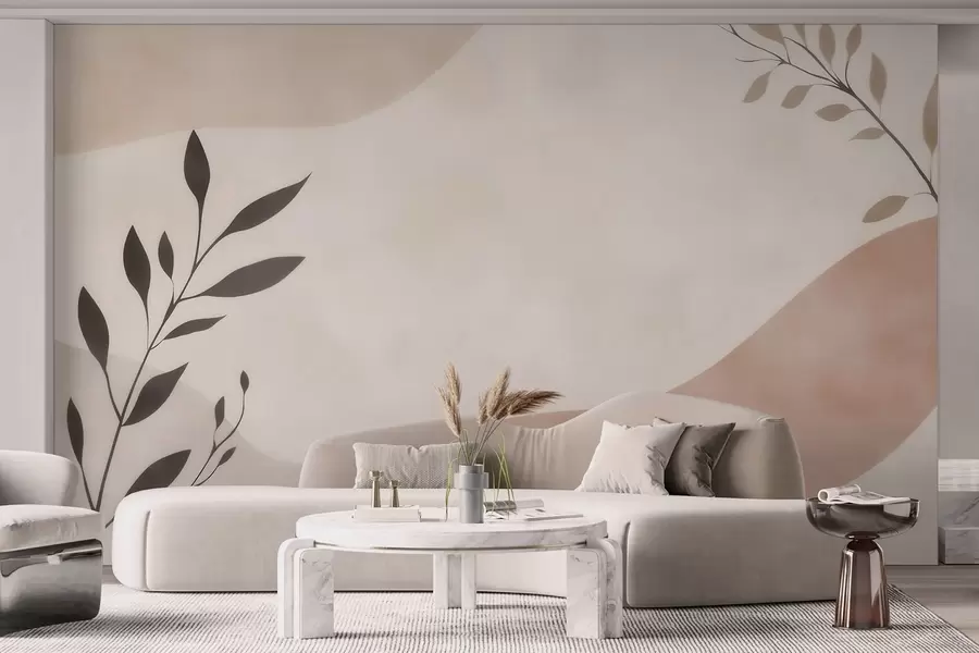 wall murals Апстрактни беж-бресквасти таласи са гранама w09722