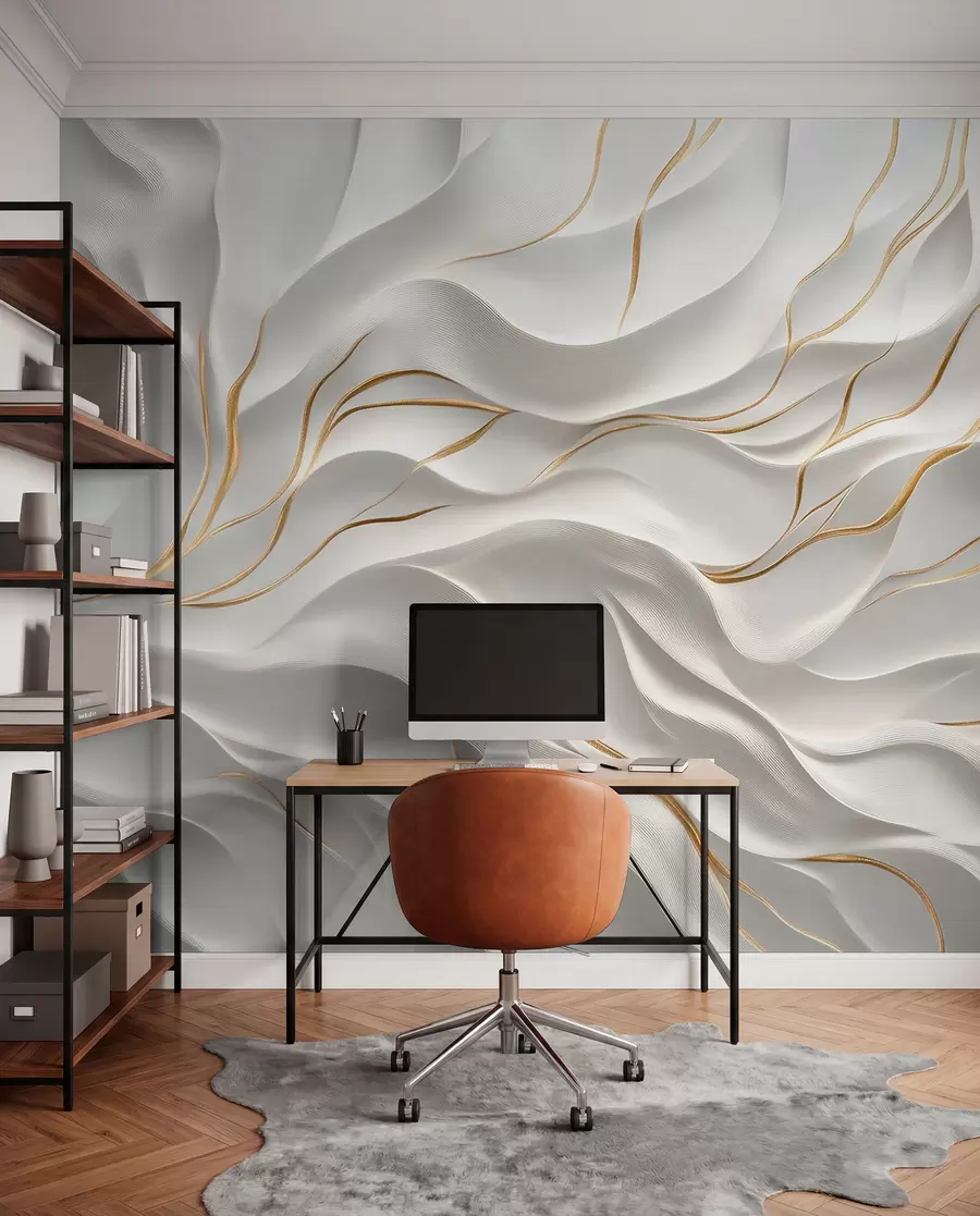 wall murals Сиви рељефни таласи са жутим акцентима w09724
