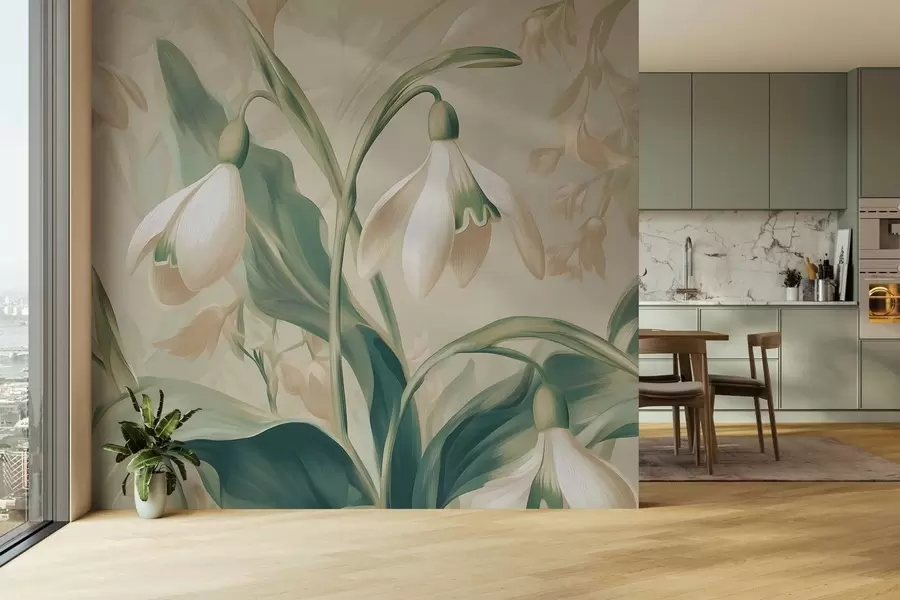 wall murals Цветајуће висибабе на беж позадини w05234