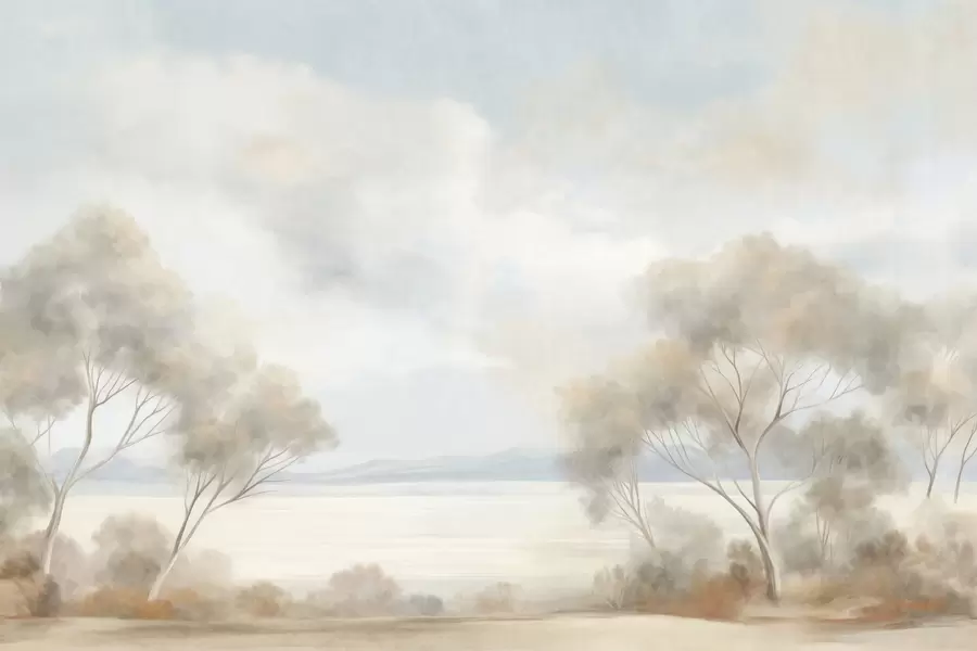 wall murals Стил сликања текстурираног пејзажа са дрвећем под облачним небом w09753