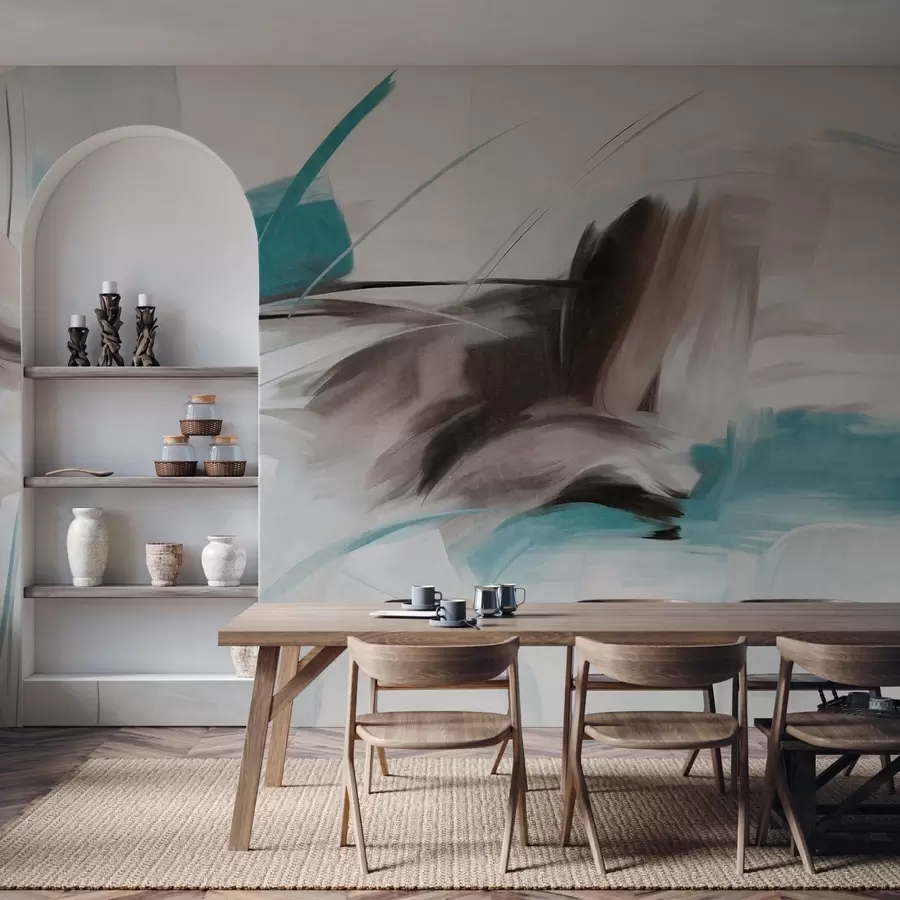 wall murals Апстрактни стил сликања са смеђим и плавим текстурираним потезима четкице w09755v1