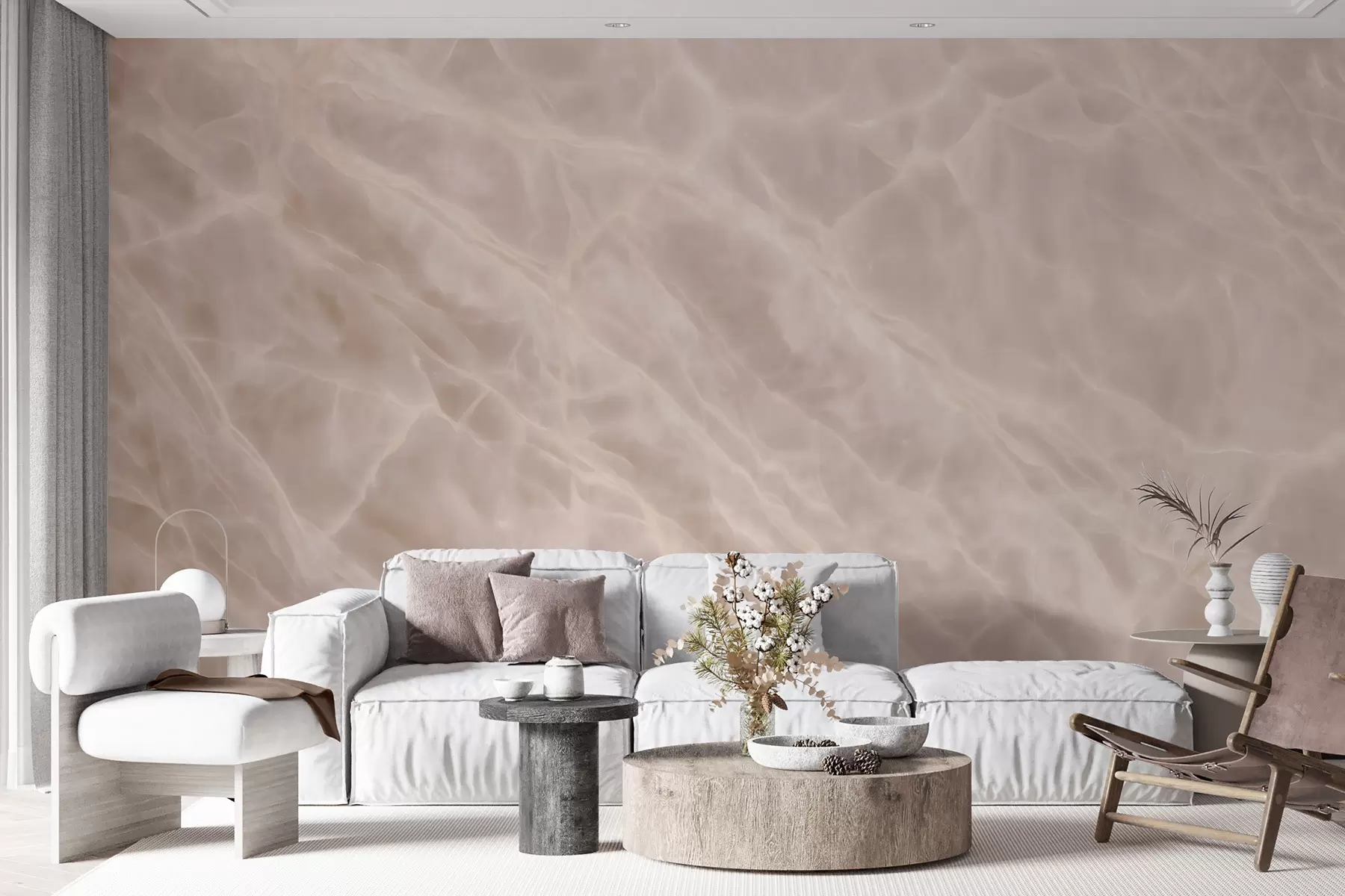 wall murals Елегантно апстрактно уметничко дело у беж палети са имитацијом мермера w09684