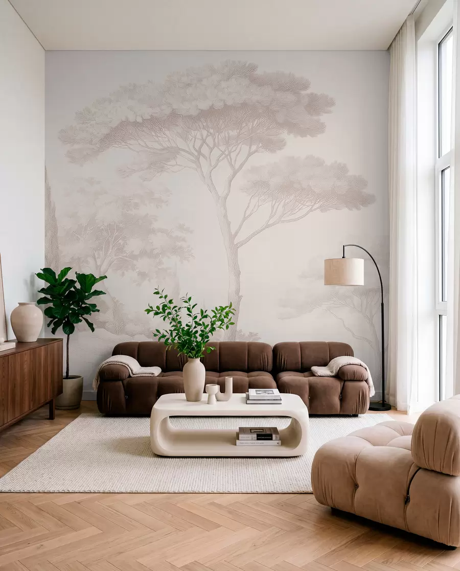 wall murals Мирни шумски пејзаж у беж палети боја w09685