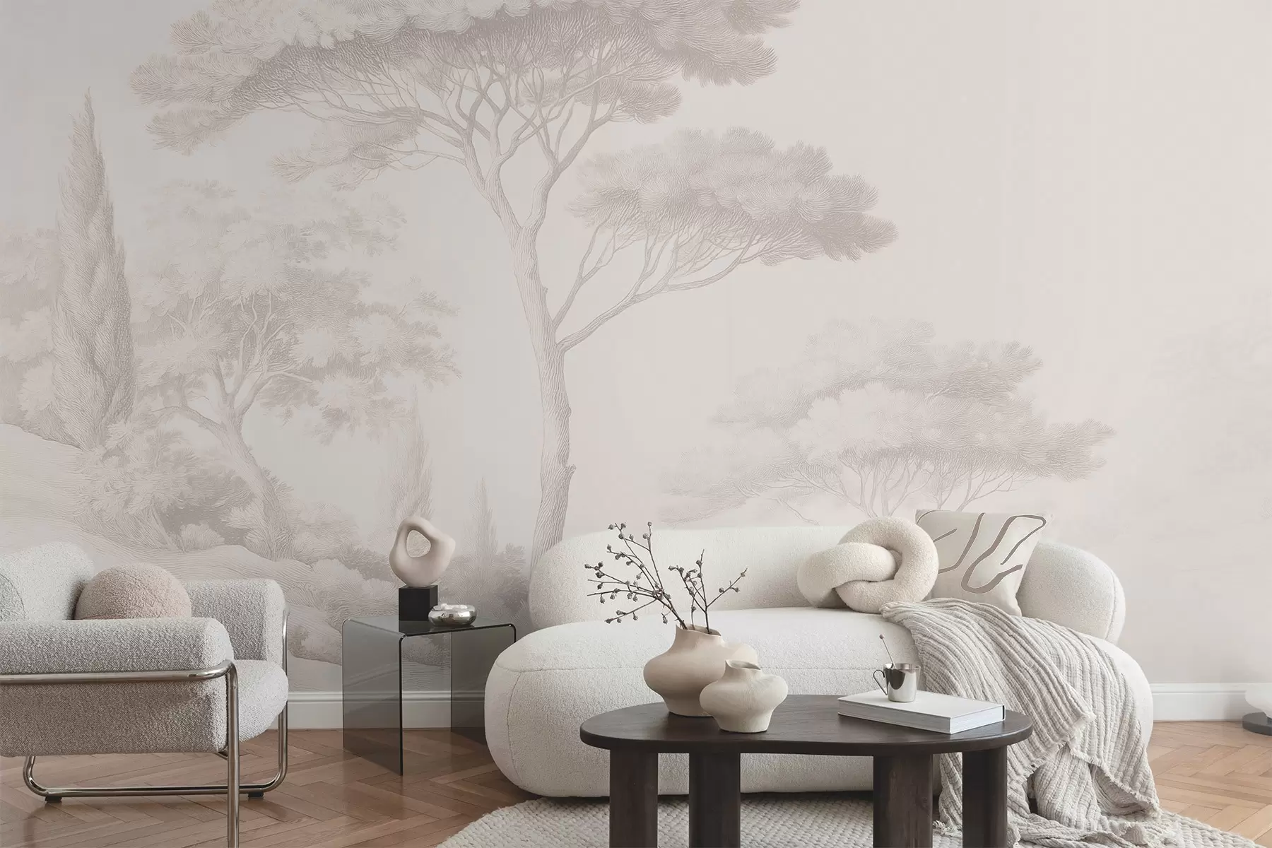 wall murals Мирни шумски пејзаж у беж палети боја w09685