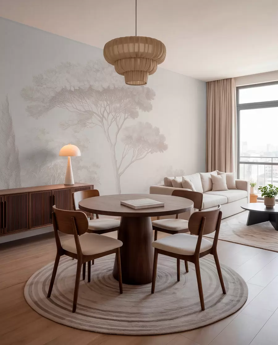 wall murals Мирни шумски пејзаж у беж палети боја w09685