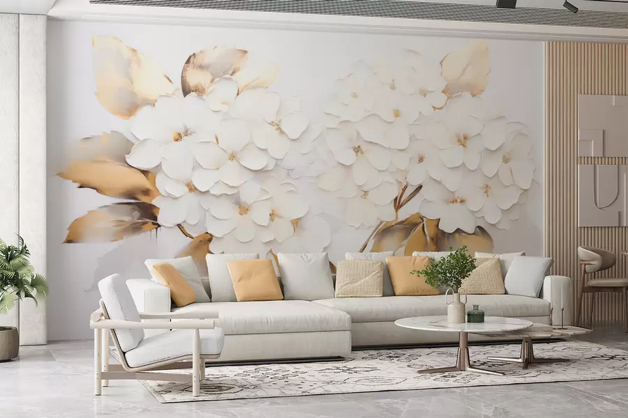 wall murals Луксузне хортензије са жутим листовима w09711