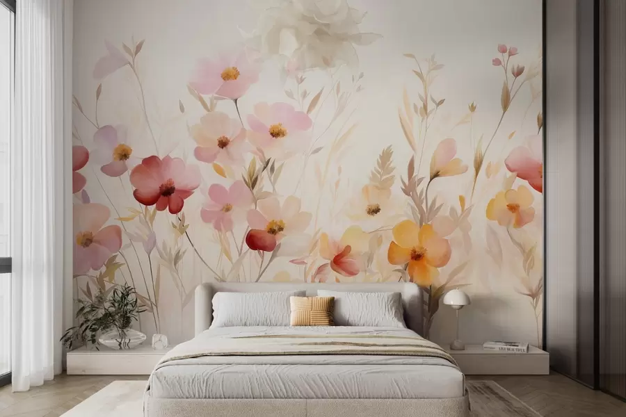 wall murals Апстрактно поље дивљег цвећа у пастелним нијансама, стил акварела w09757