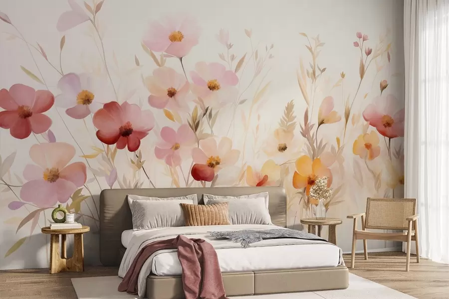 wall murals Апстрактно поље дивљег цвећа у пастелним нијансама, стил акварела w09757