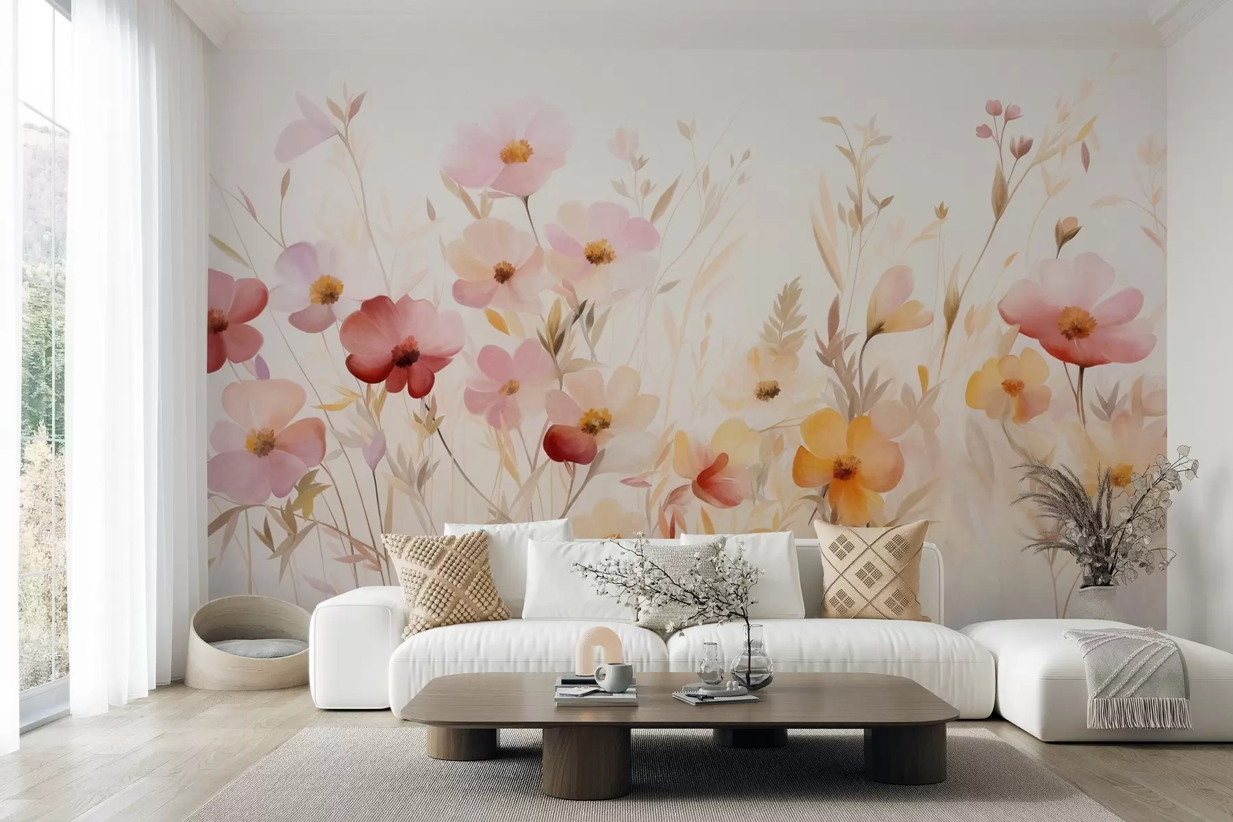 wall murals Апстрактно поље дивљег цвећа у пастелним нијансама, стил акварела w09757