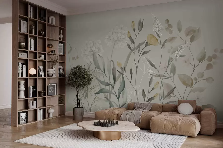 wall murals Биљке са жутим акцентима на светлој позадини w05154v1