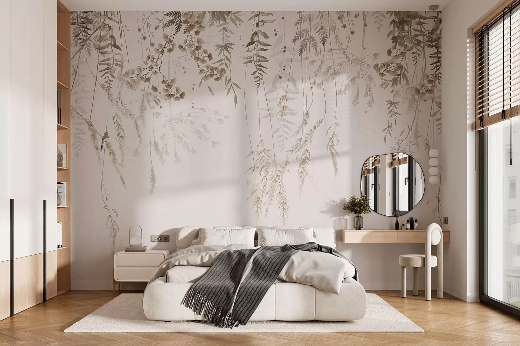 wall murals Висеће дивље биљке на светлој позадини w05320